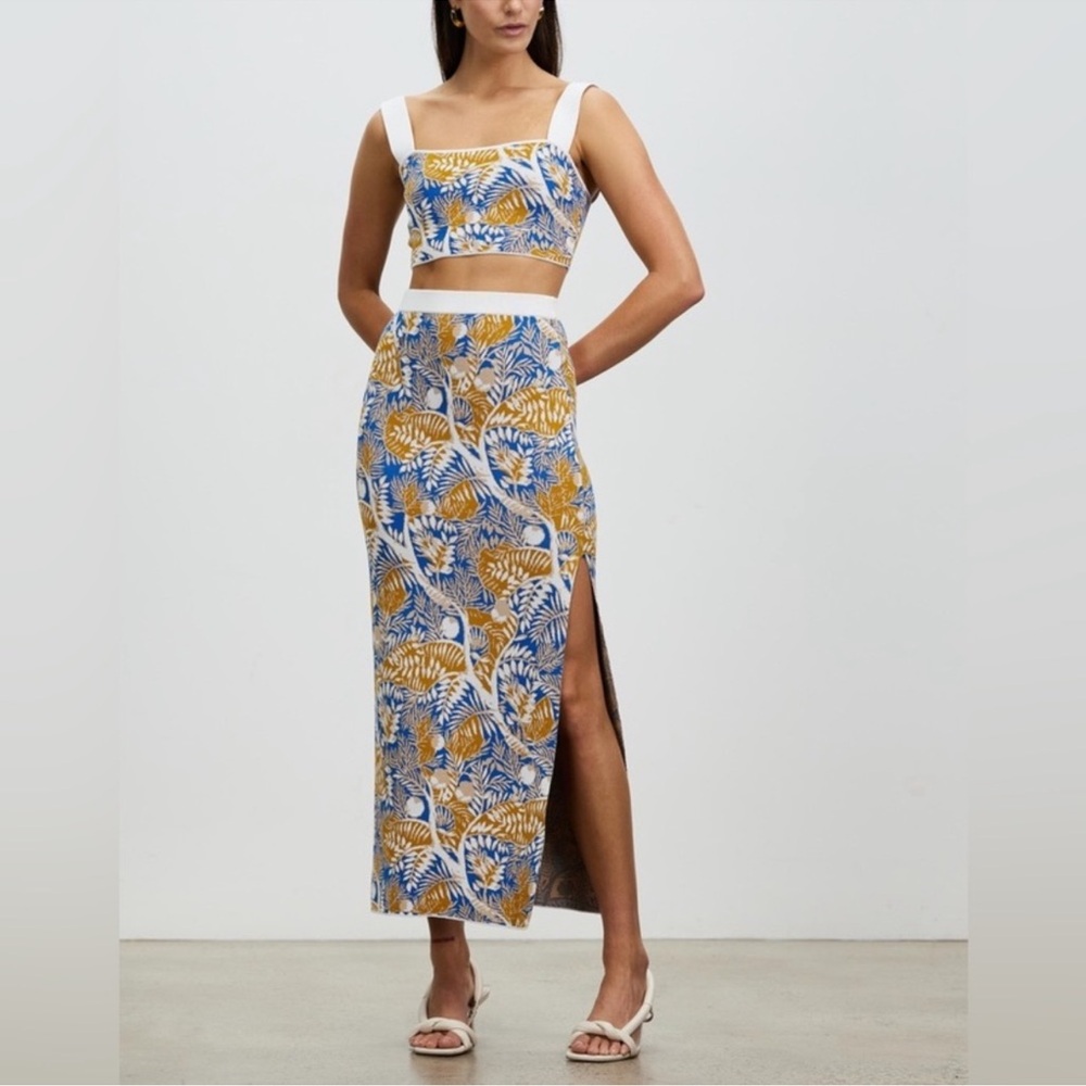 STAUD Yellow and Orange Maxi Pencil Skirt with Slit